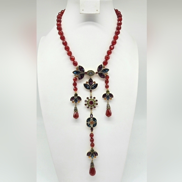 Heidi Daus Genuine Carnelian and Swarovski Crystal Hidden Front Closure Necklace - Picture 4 of 11